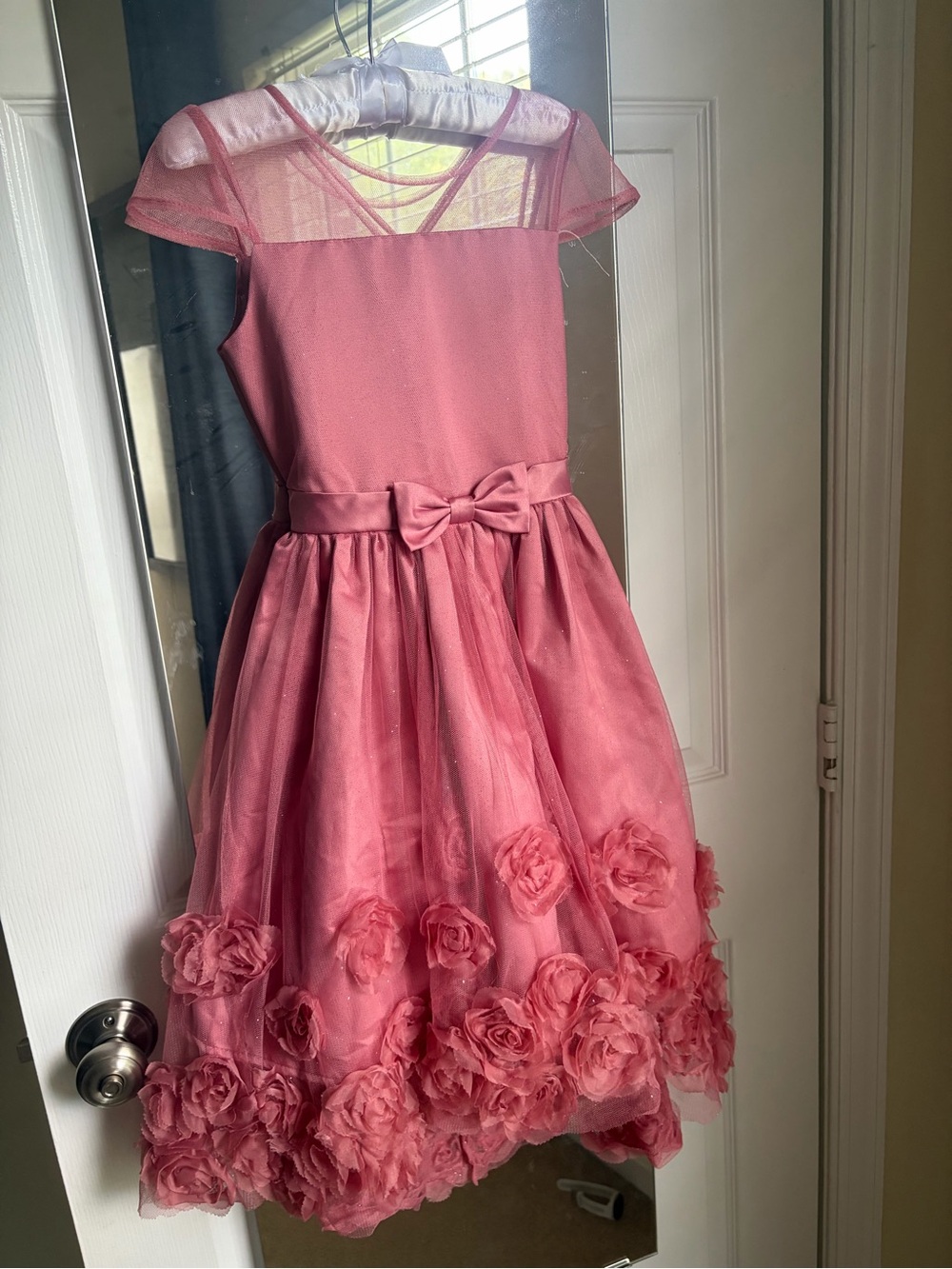 Biscotti Rose Pink Floral Tulle Dress with Bow Waist